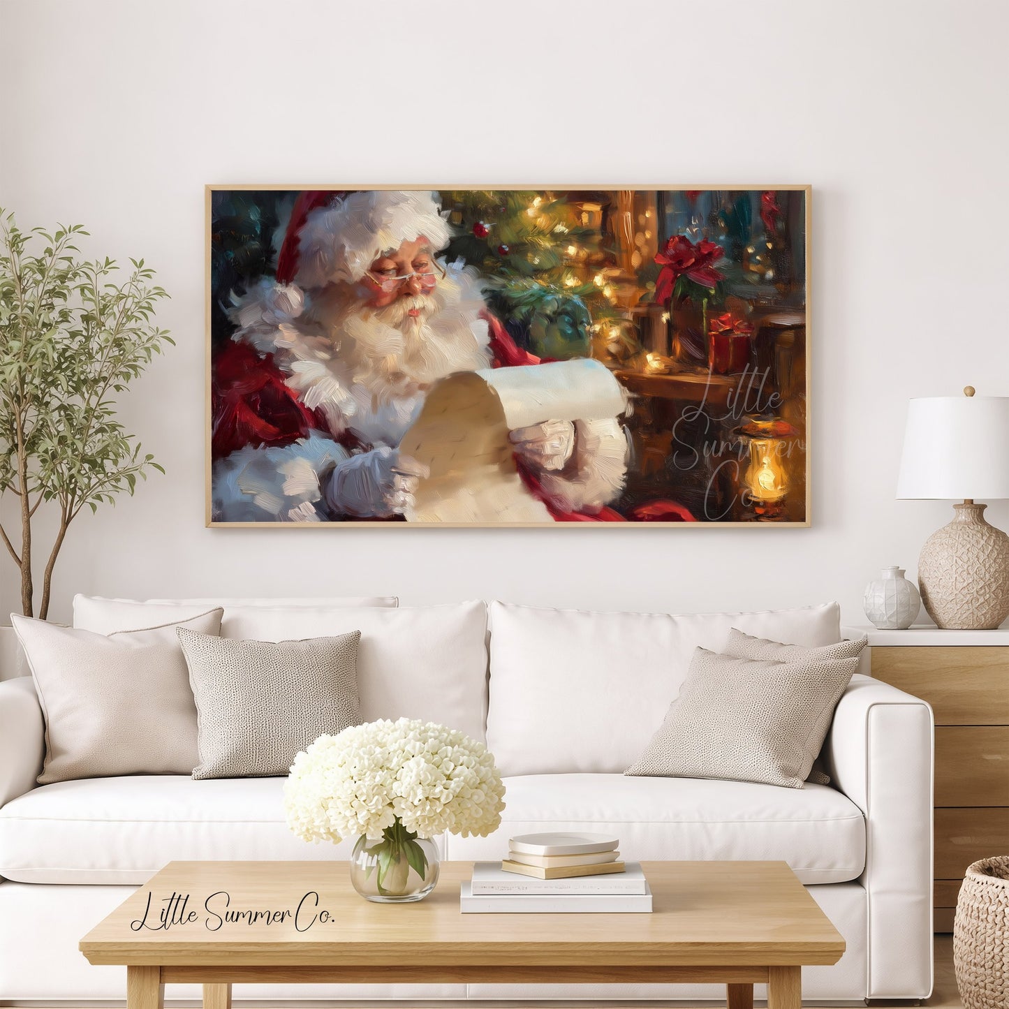Santa Reading His List Frame TV Art displayed on a TV