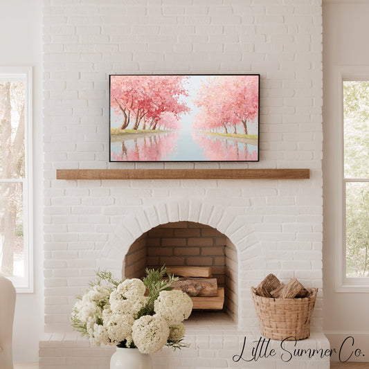 Cherry Blossom Canal Frame TV Art displayed on a TV