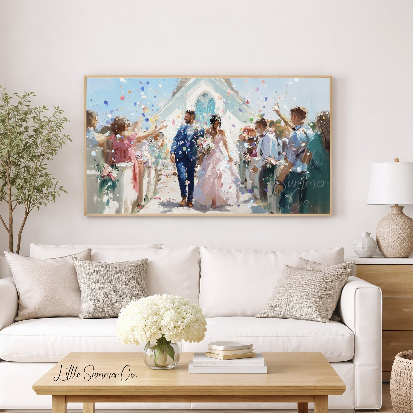 Wedding Couple Confetti Frame TV Art displayed on a TV