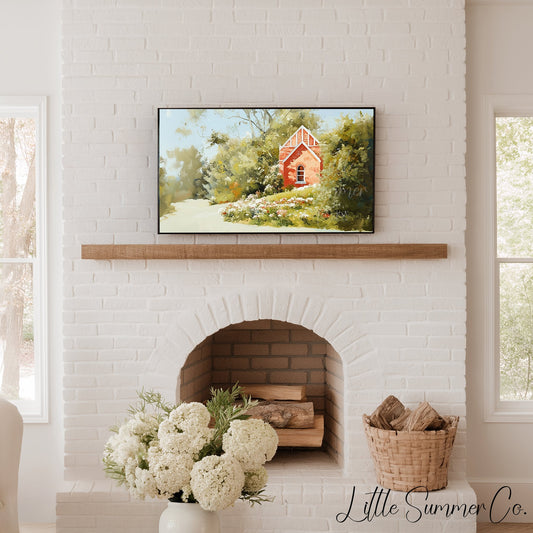 Red Cottage Garden Frame TV Art displayed on a TV