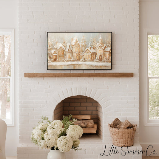 Gingerbread Village Snow Frame TV Art displayed on a TV