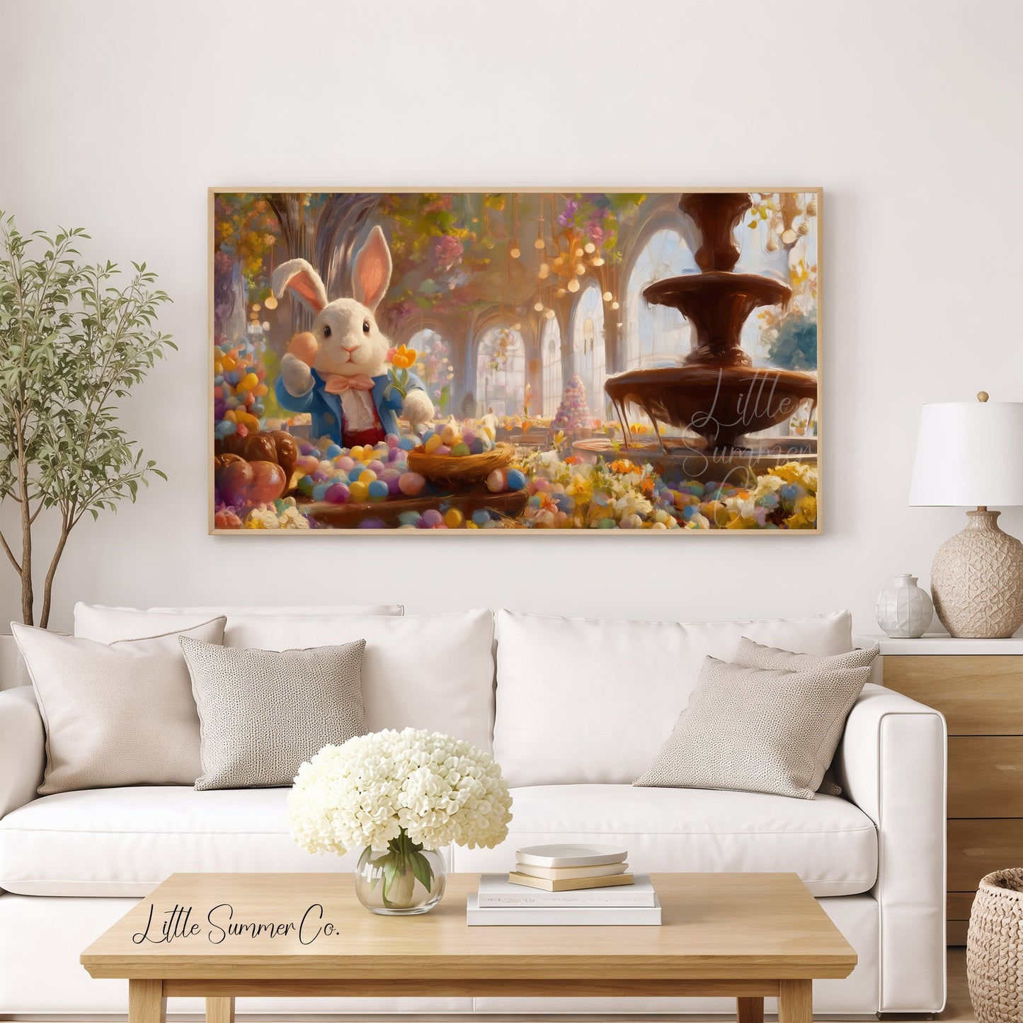 Easter Bunny Chocolate Fountain Frame TV Art displayed on a TV