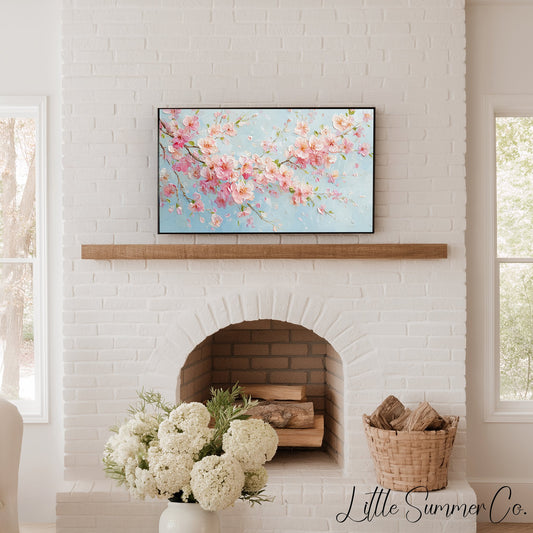 Pink Cherry Blossom Branches In Bloom Frame TV Art displayed on a TV