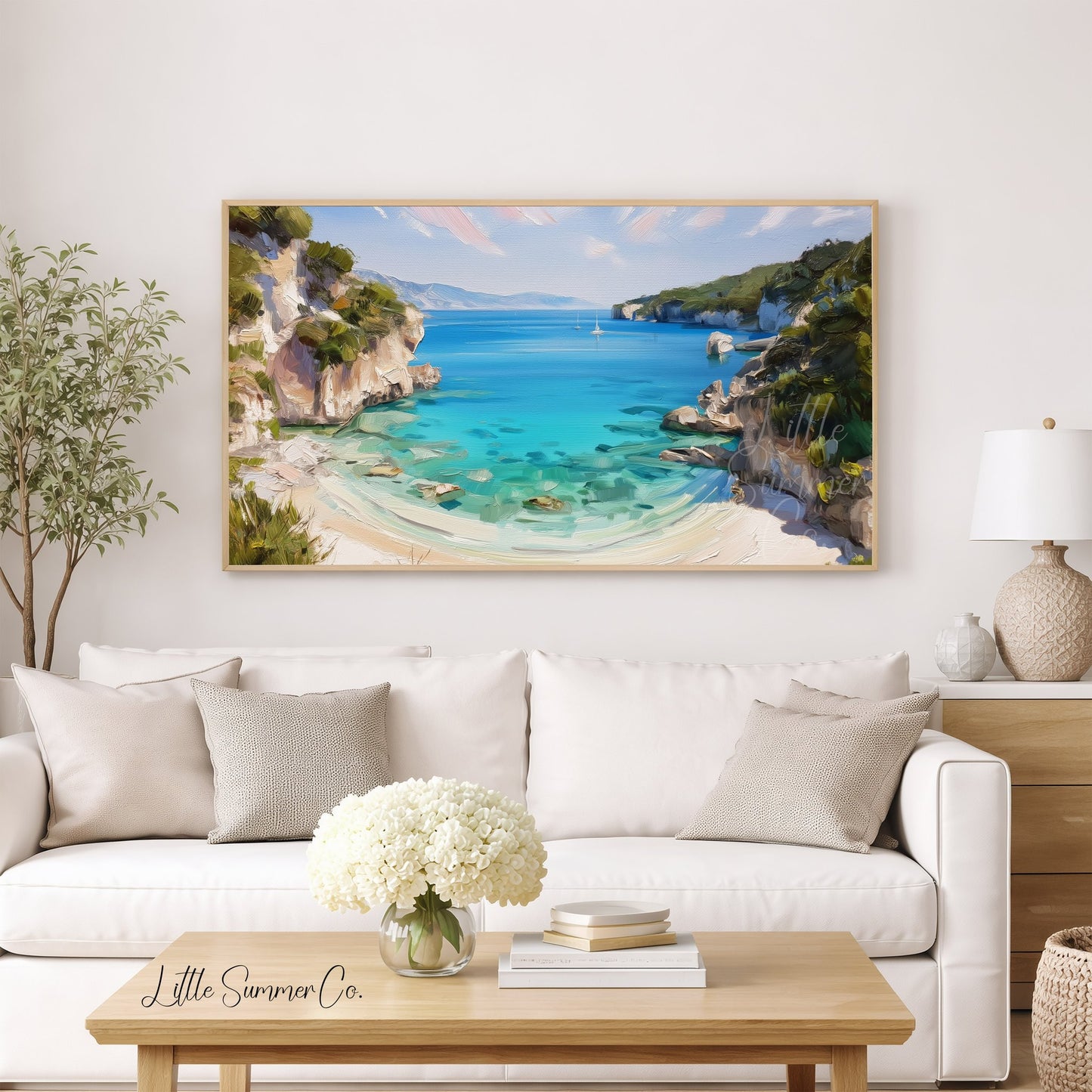 Secluded Cove Sailboat Frame TV Art displayed on a TV