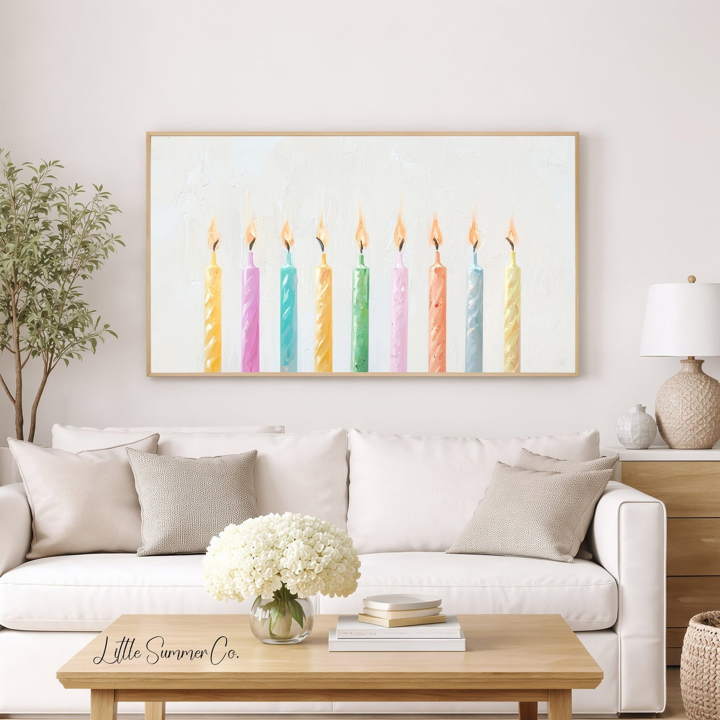 Pastel Birthday Candles Frame TV Art displayed on a TV