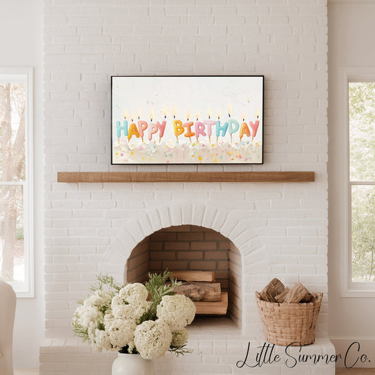 Happy Birthday Cake Candles Frame TV Art displayed on a TV