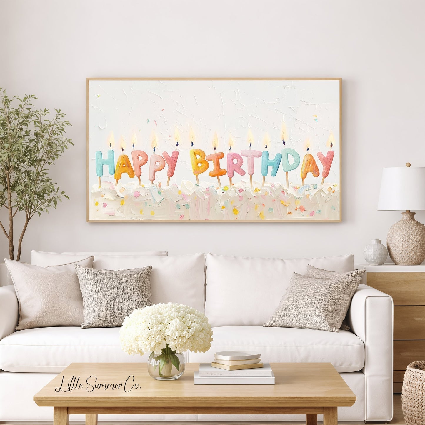 Happy Birthday Cake Candles Frame TV Art displayed on a TV
