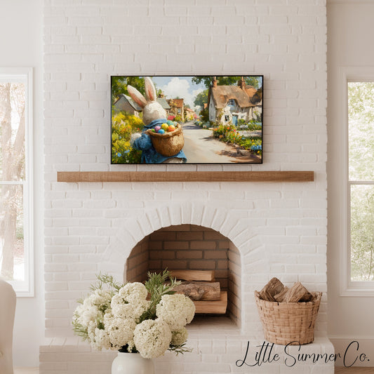 Easter Bunny Thatched Village Frame TV Art displayed on a TV
