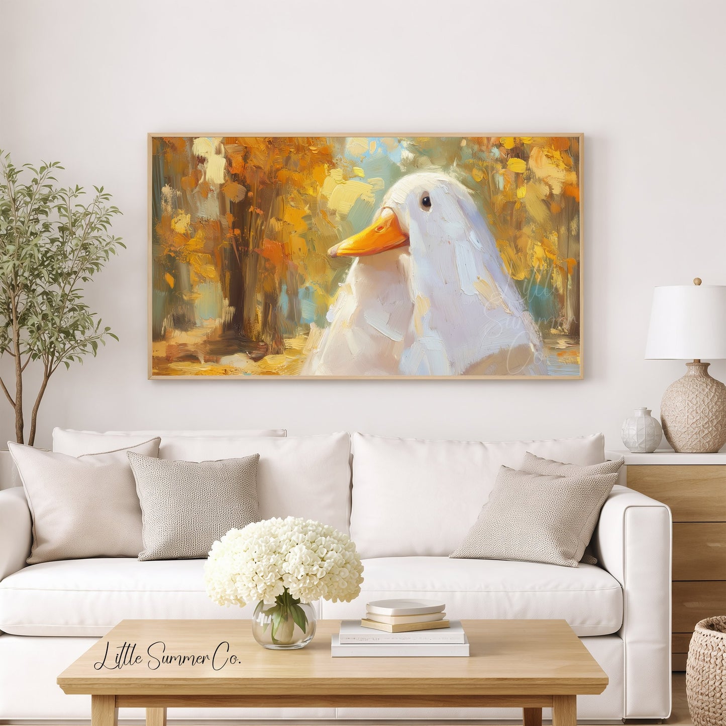 White Duck Autumn Frame TV Art displayed on a TV