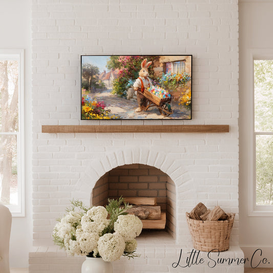 Easter Bunny with Wheelbarrow Frame TV Art displayed on a TV