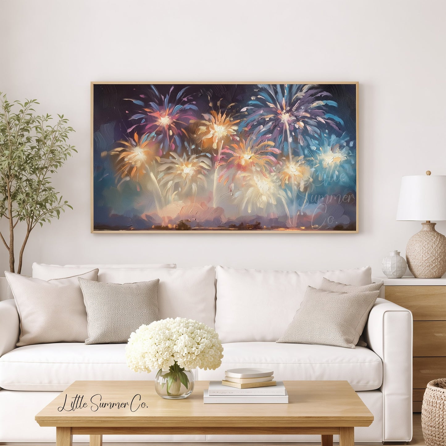 Colourful Fireworks Display Frame TV Art displayed on a TV
