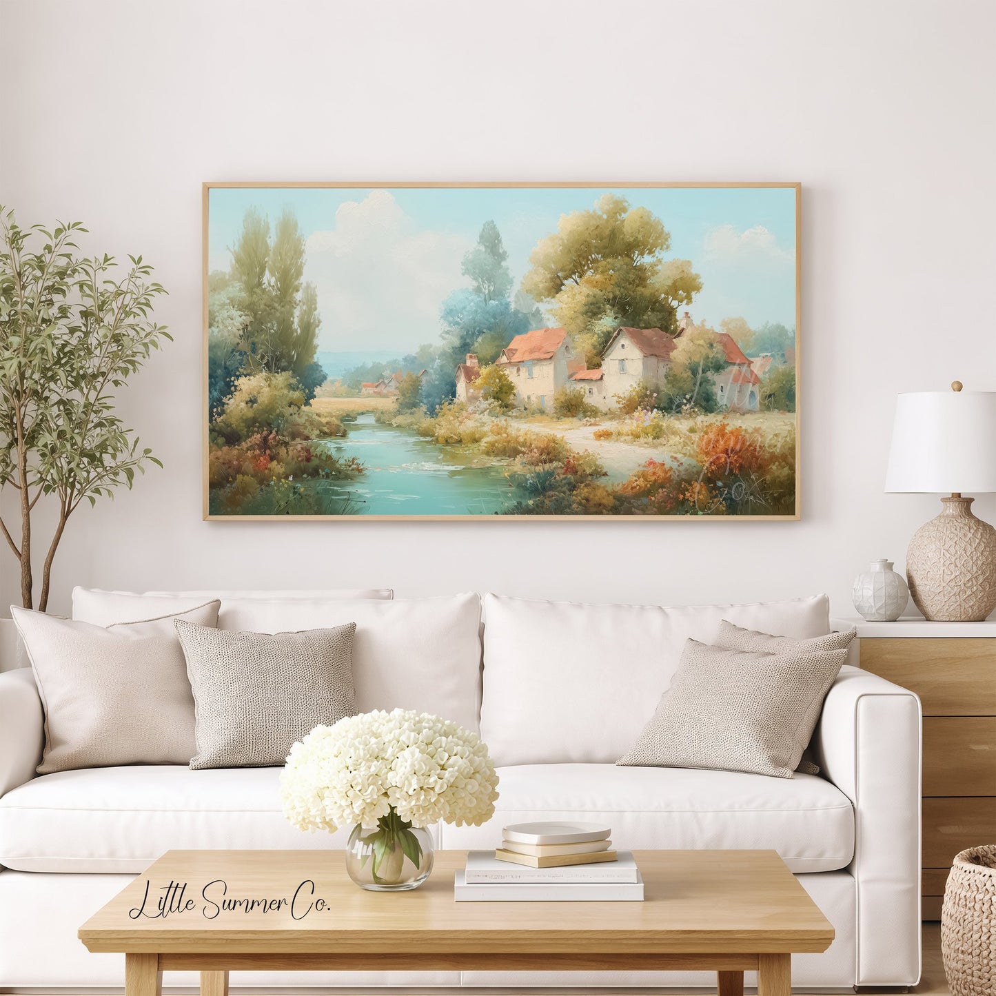 Riverside Cottage Frame TV Art displayed on a TV