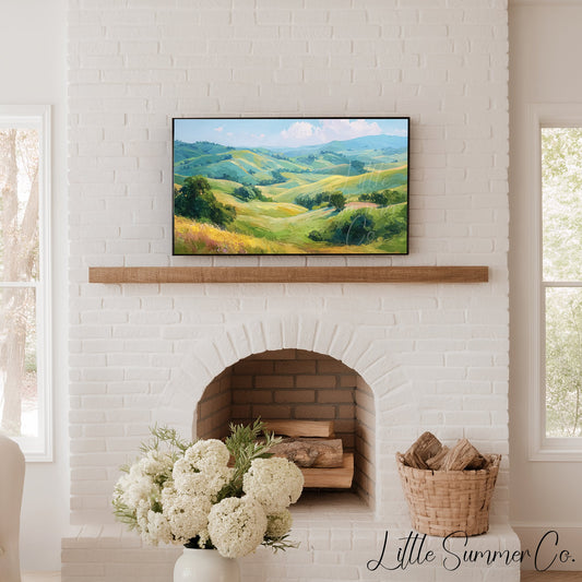 Golden Rolling Hills Frame TV Art displayed on a TV