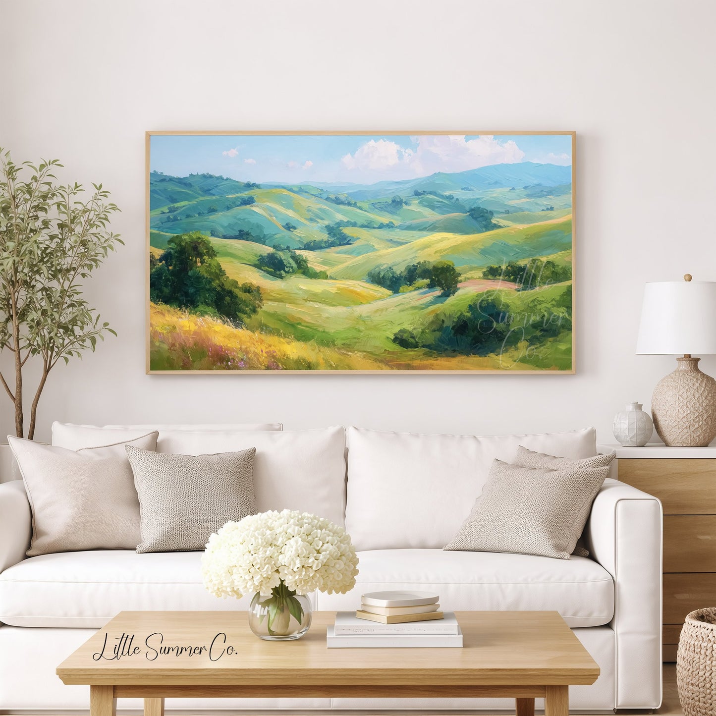 Golden Rolling Hills Frame TV Art displayed on a TV