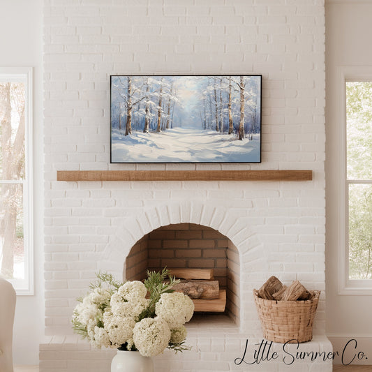 Quiet Snowy Forest Path Frame TV Art displayed on a TV