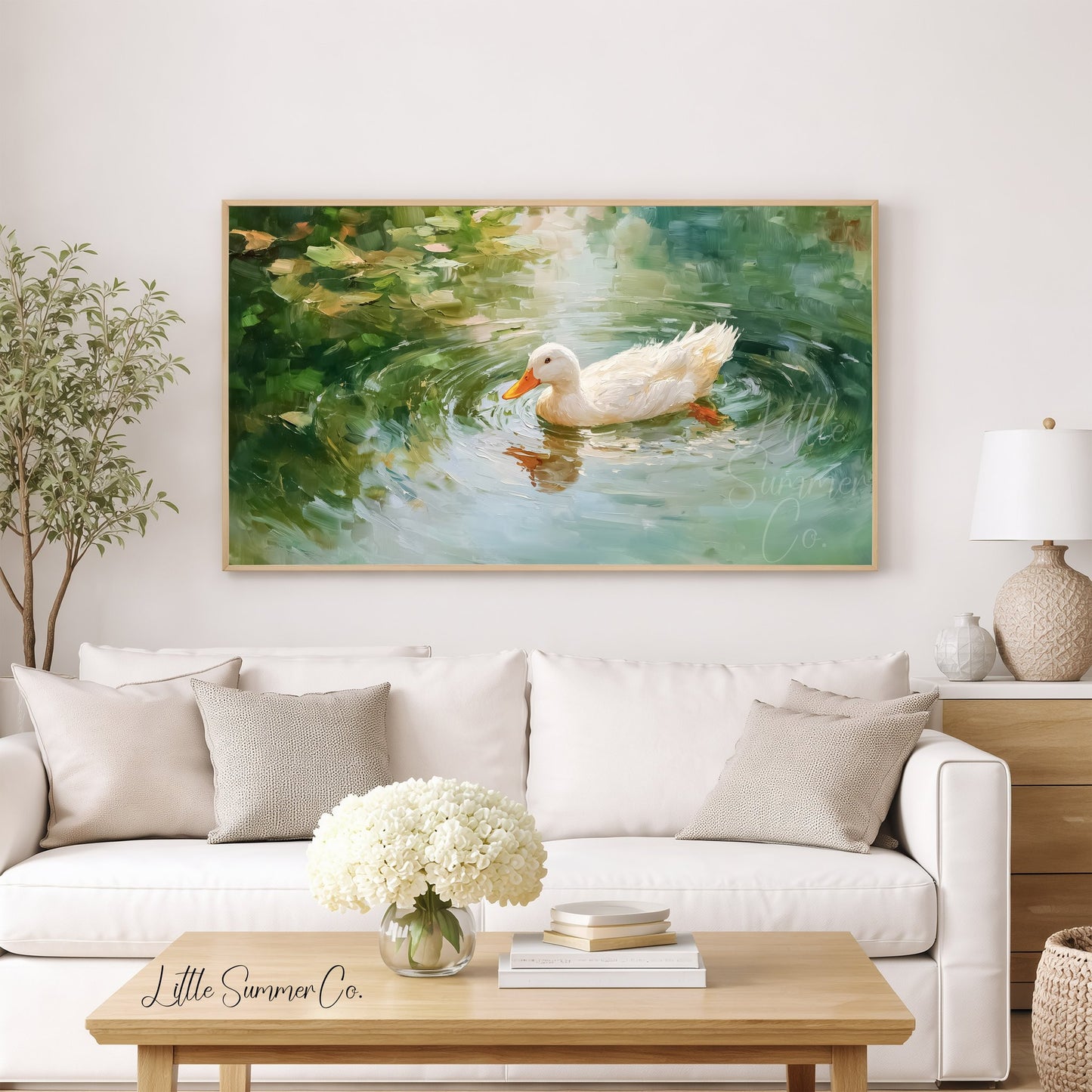 White Duck Frame TV Art displayed on a TV
