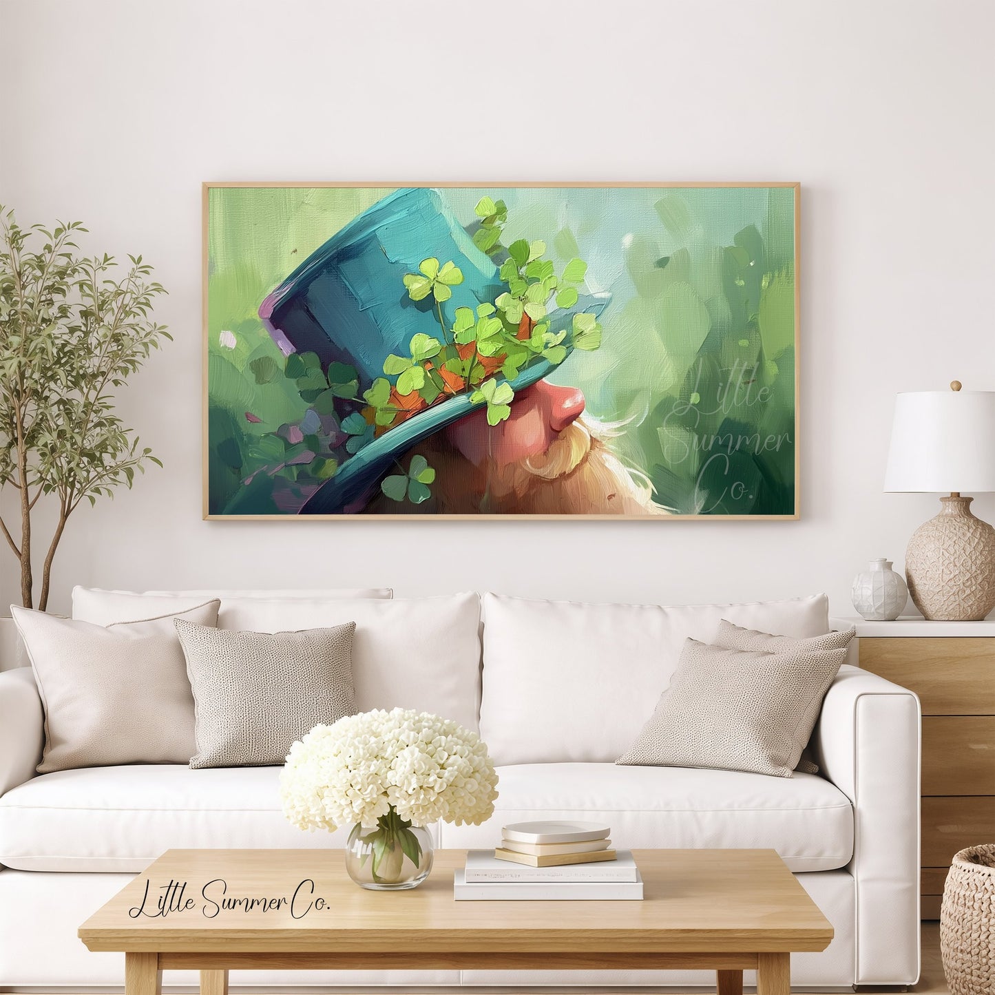 Leprechaun in Clover Hat Frame TV Art displayed on a TV