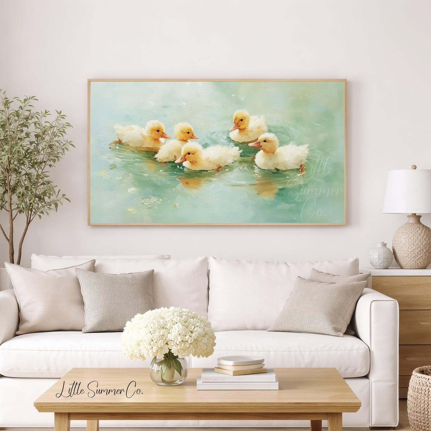 Yellow Ducklings Frame TV Art displayed on a TV
