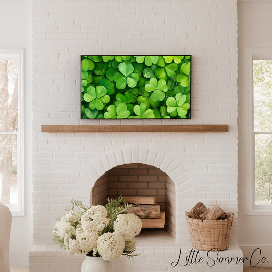 Green Shamrock Leaves Frame TV Art displayed on a TV