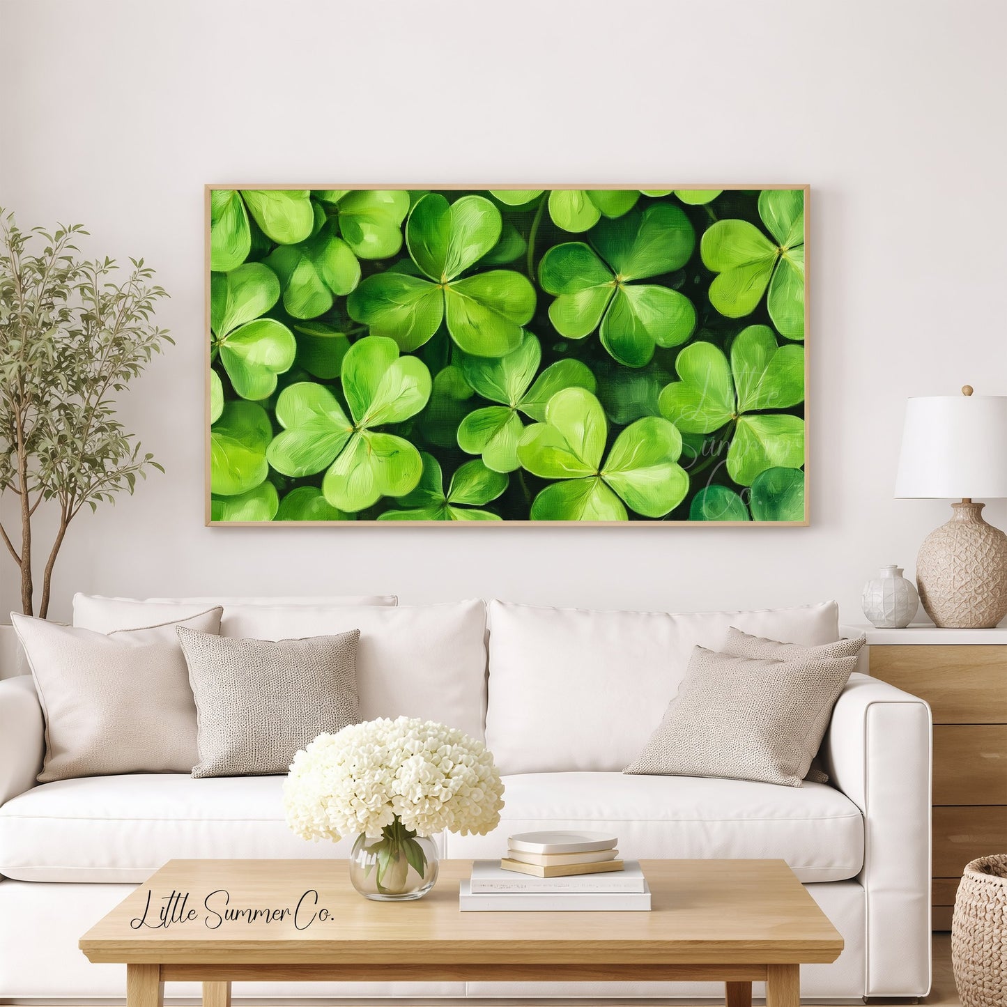 Shamrock Leaves Close Up Frame TV Art displayed on a TV