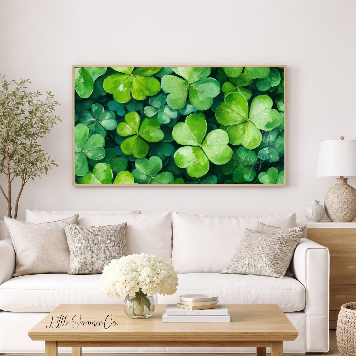 Four Leaf Clovers Close Up Frame TV Art displayed on a TV