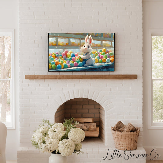Easter Bunny with Coloured Eggs Frame TV Art displayed on a TV