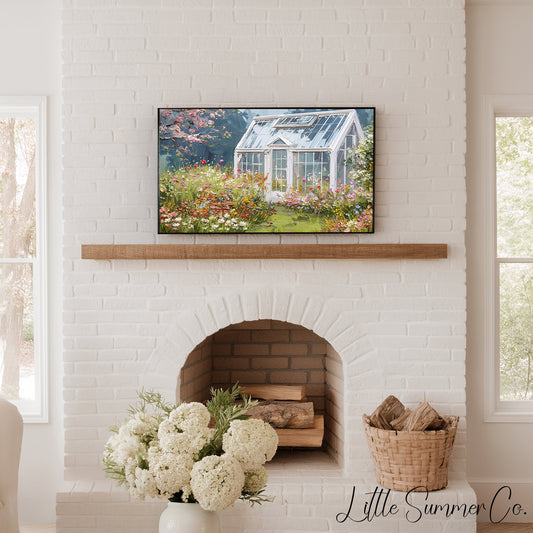 Wildflower Greenhouse Frame TV Art displayed on a TV