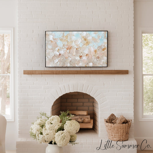 Sandy Beige Sky Blue Brushstroke Frame TV Art displayed on a TV