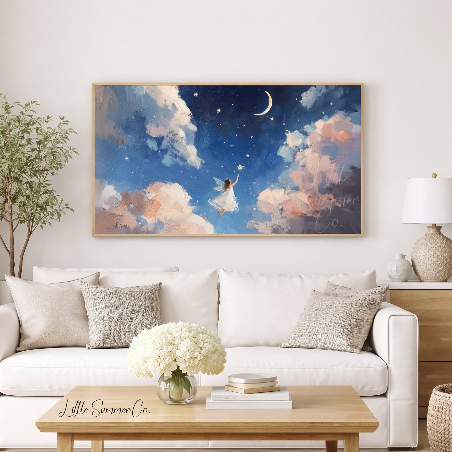 Fairy Reaching for Star Frame TV Art displayed on a TV
