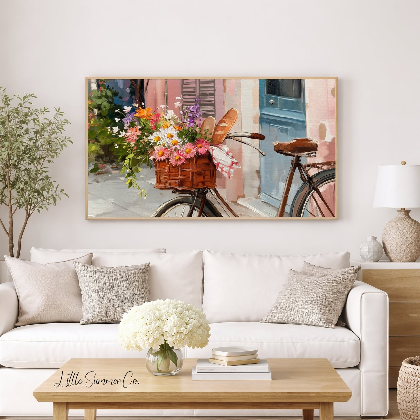 Bicycle with Flower Basket Frame TV Art displayed on a TV
