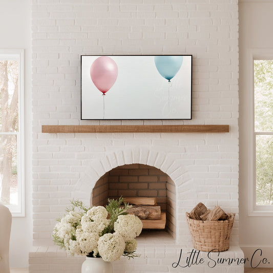 Pink Blue Balloons Pair Frame TV Art displayed on a TV