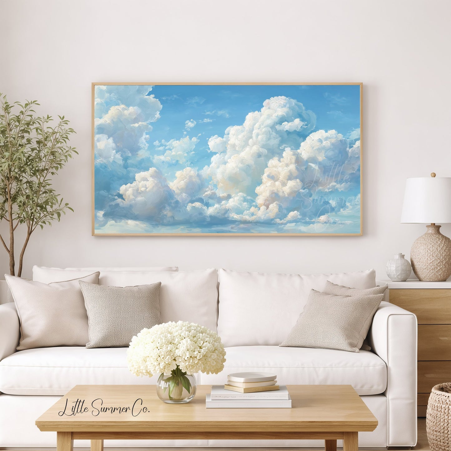 White Clouds Frame TV Art displayed on a TV