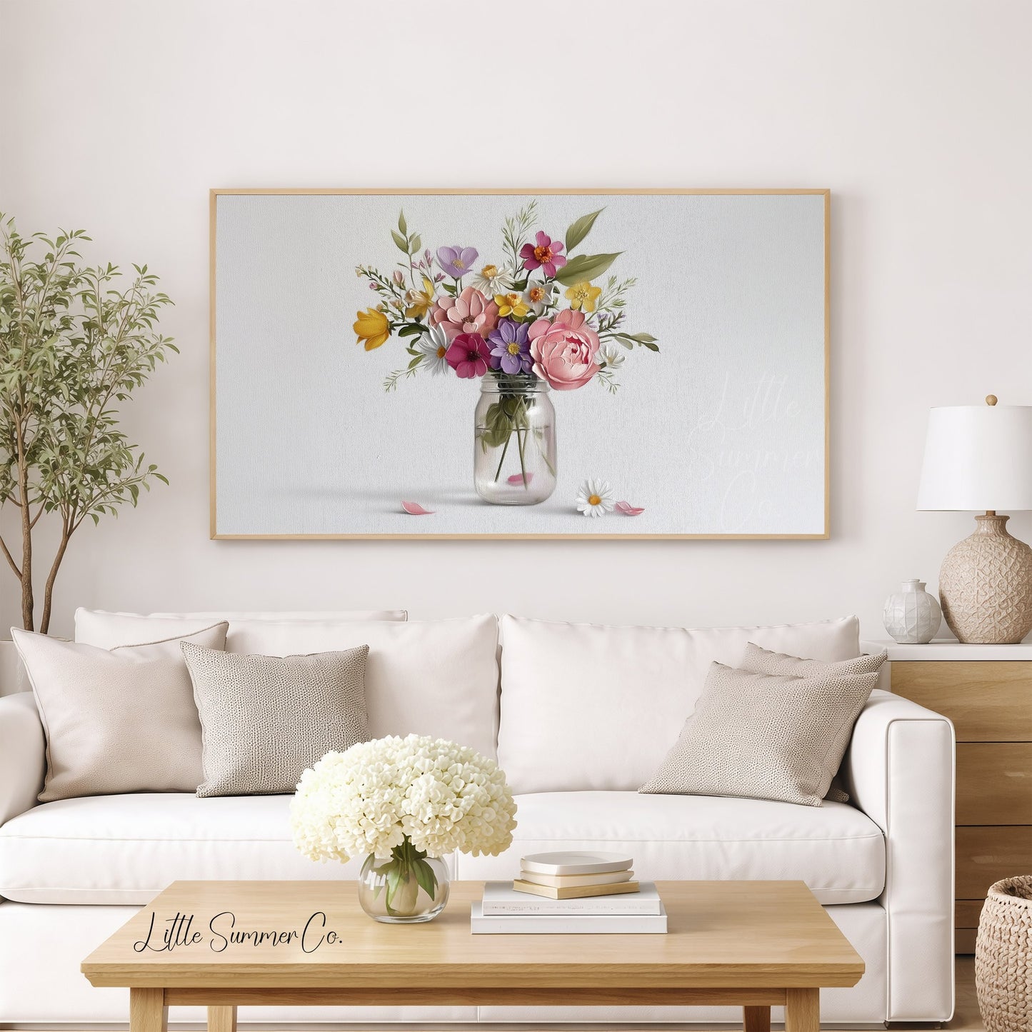 Wildflowers in Mason Jar Frame TV Art displayed on a TV