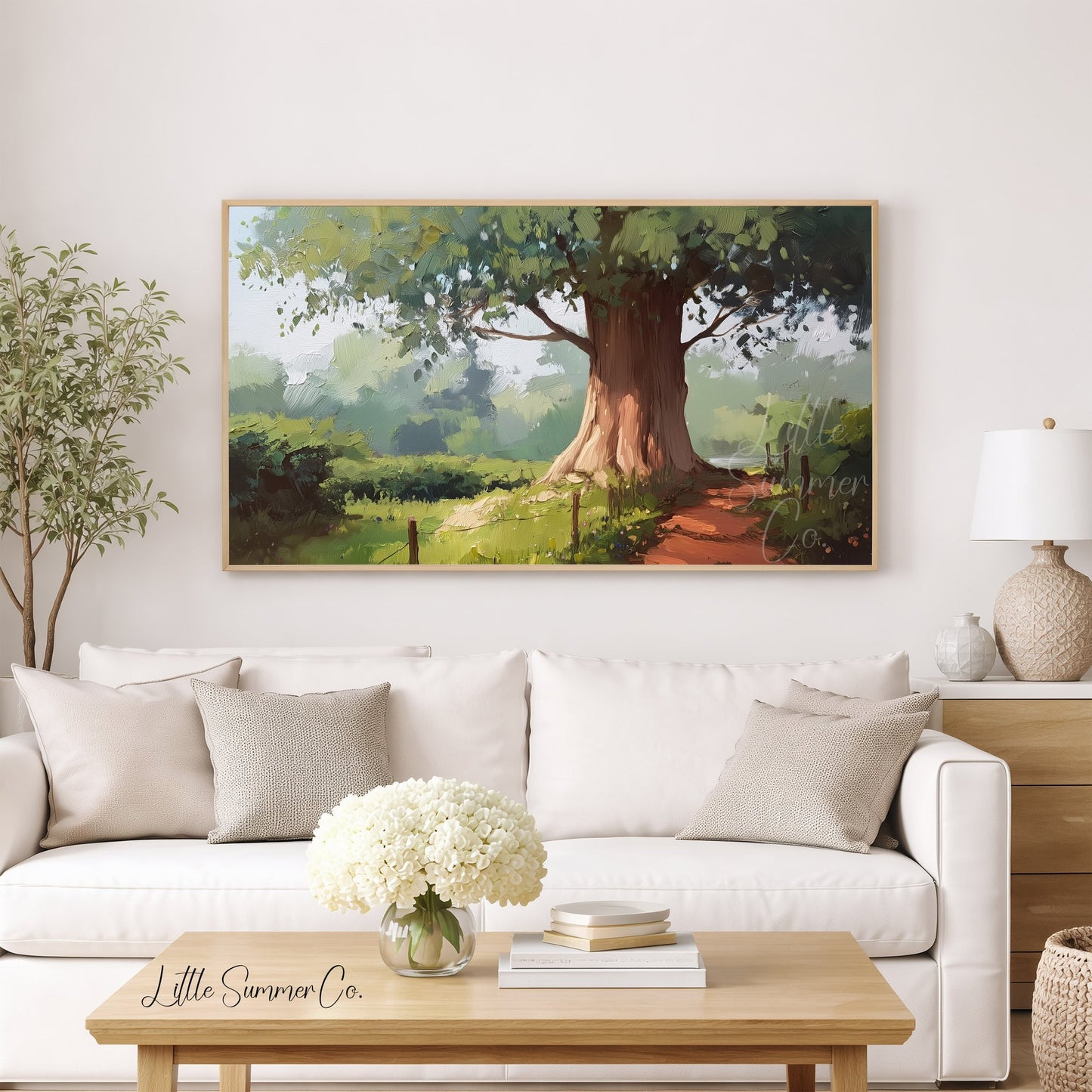 Old Tree Country Path Frame TV Art displayed on a TV