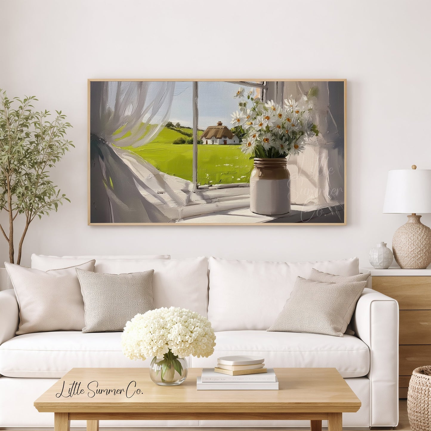 Daisies by Window Frame TV Art displayed on a TV