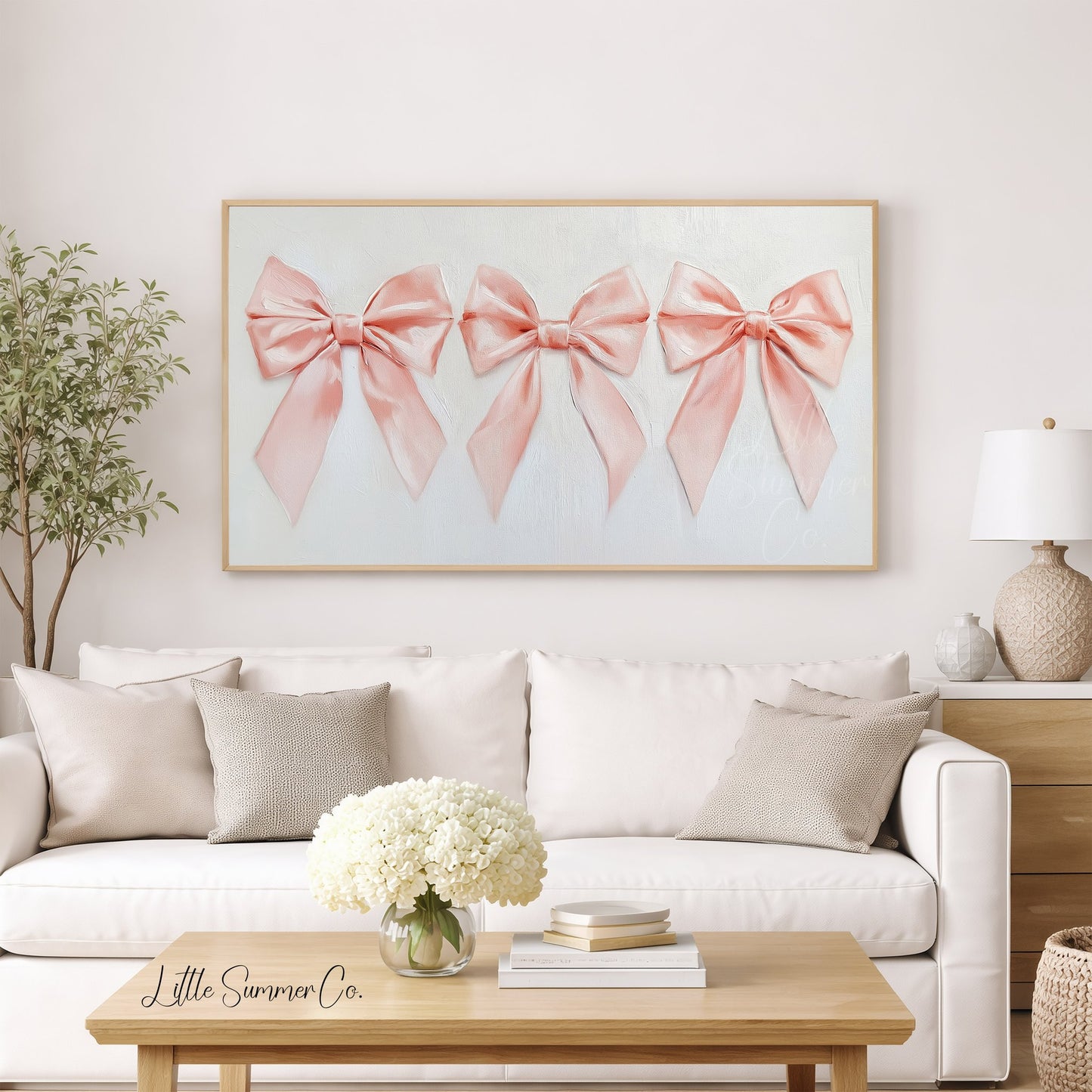 Pink Ribbon Bows Frame TV Art displayed on a TV