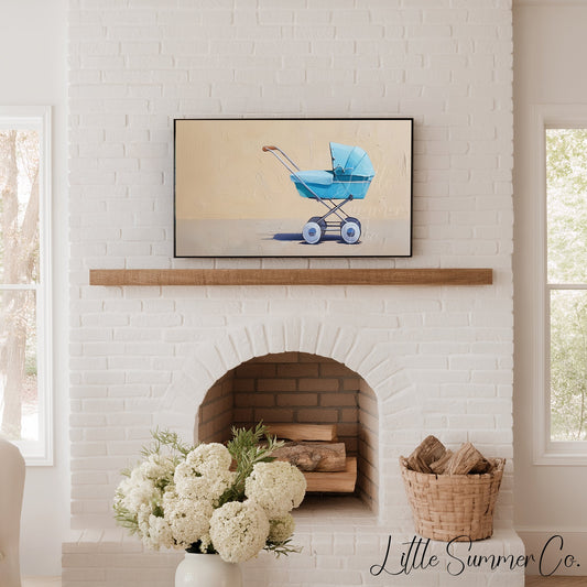 Blue Baby Pram Frame TV Art displayed on a TV