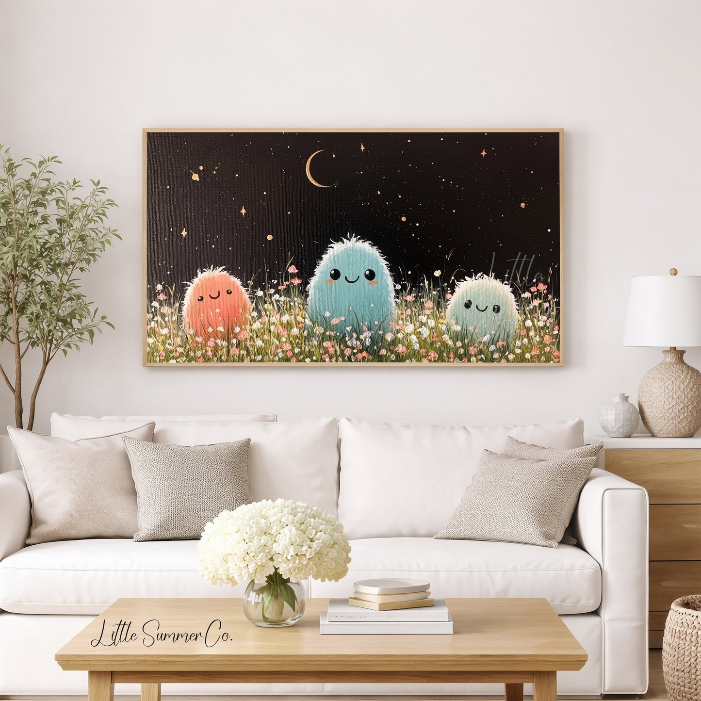 Three Fluffy Friends Frame TV Art displayed on a TV