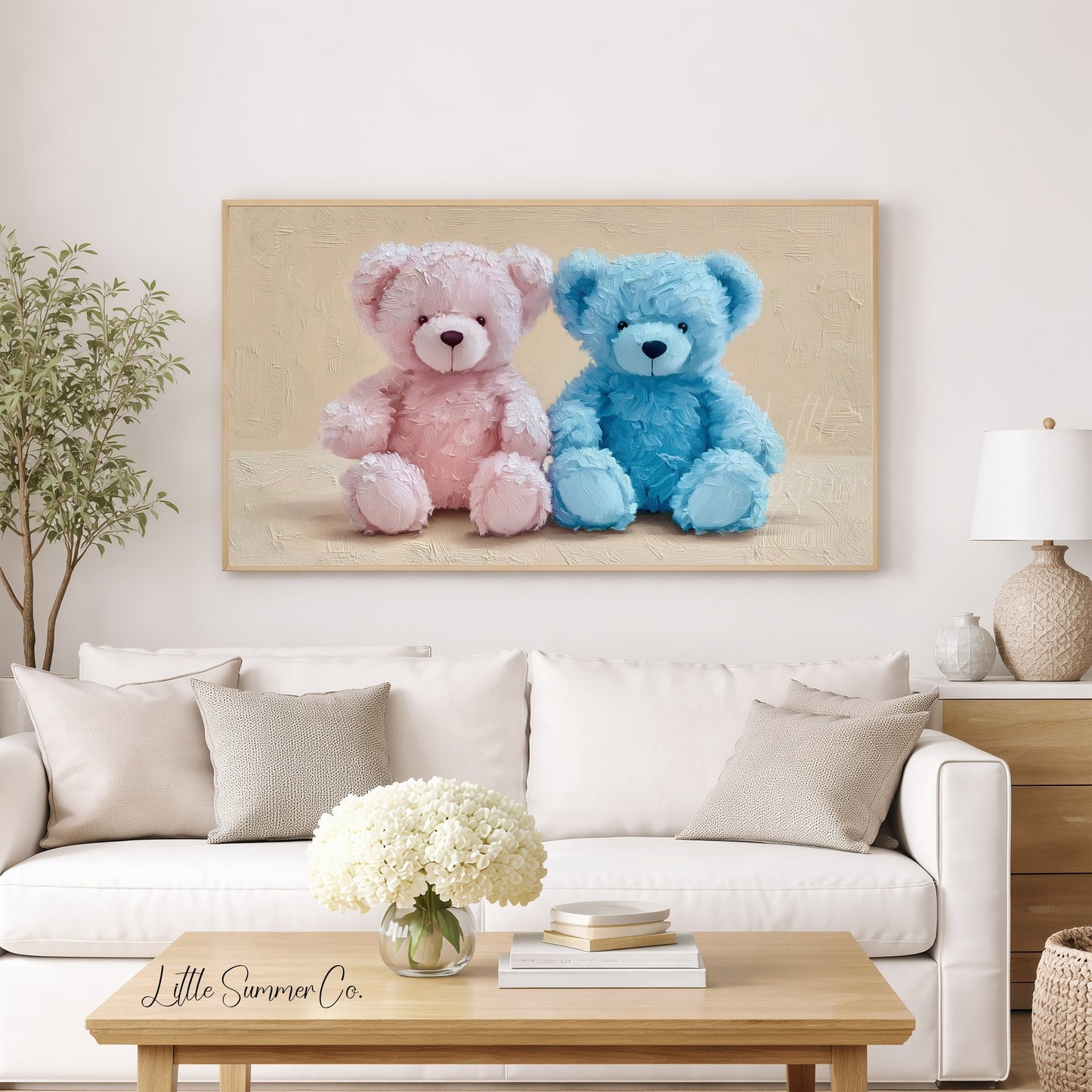Soft Teddy Bear Pair Frame TV Art displayed on a TV