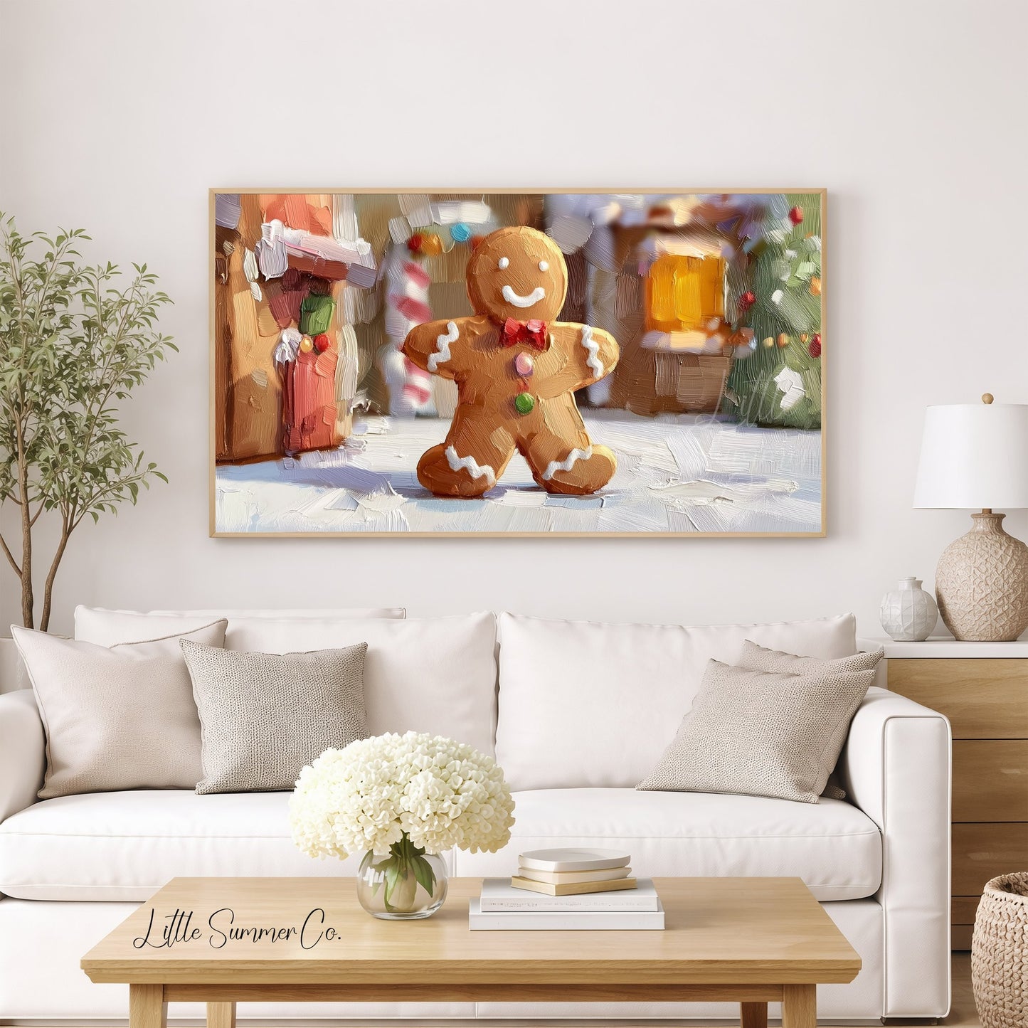 Gingerbread Man Christmas Frame TV Art displayed on a TV