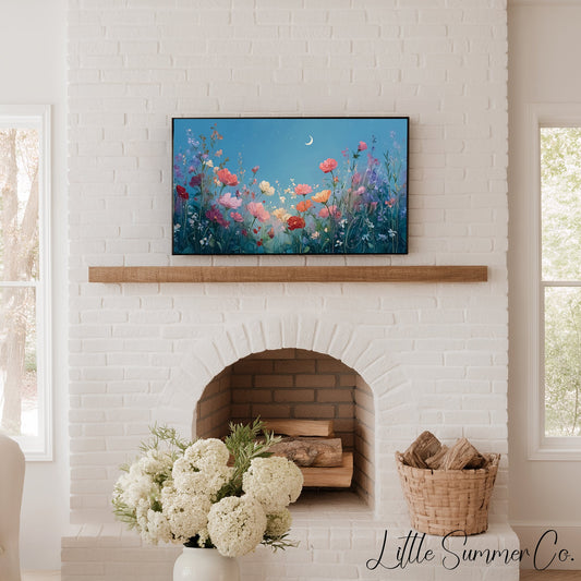Moonlit Wildflowers Frame TV Art displayed on a TV