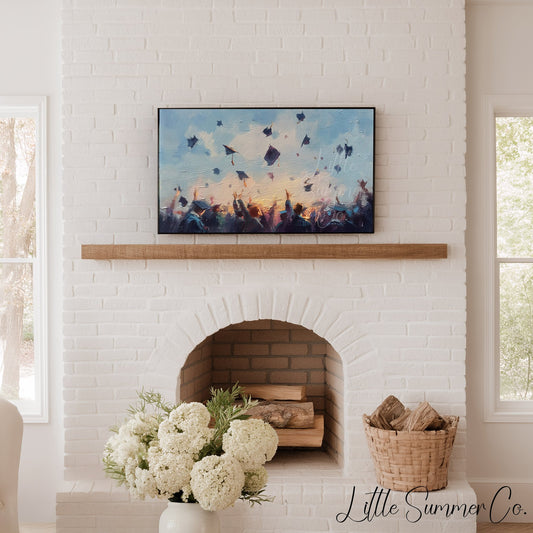 Graduation Caps Celebration Frame TV Art displayed on a TV