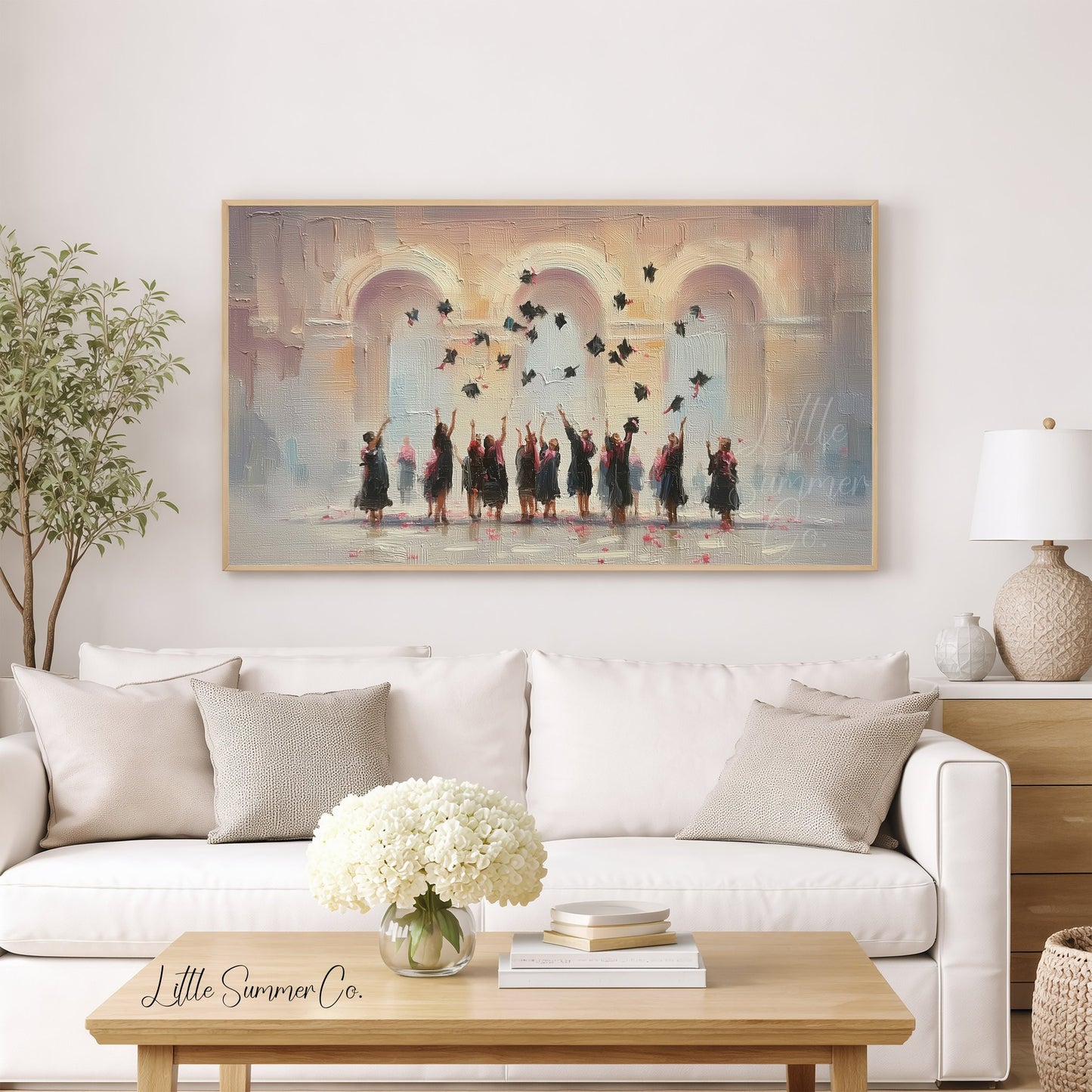 Graduation Cap Toss Celebration Frame TV Art displayed on a TV