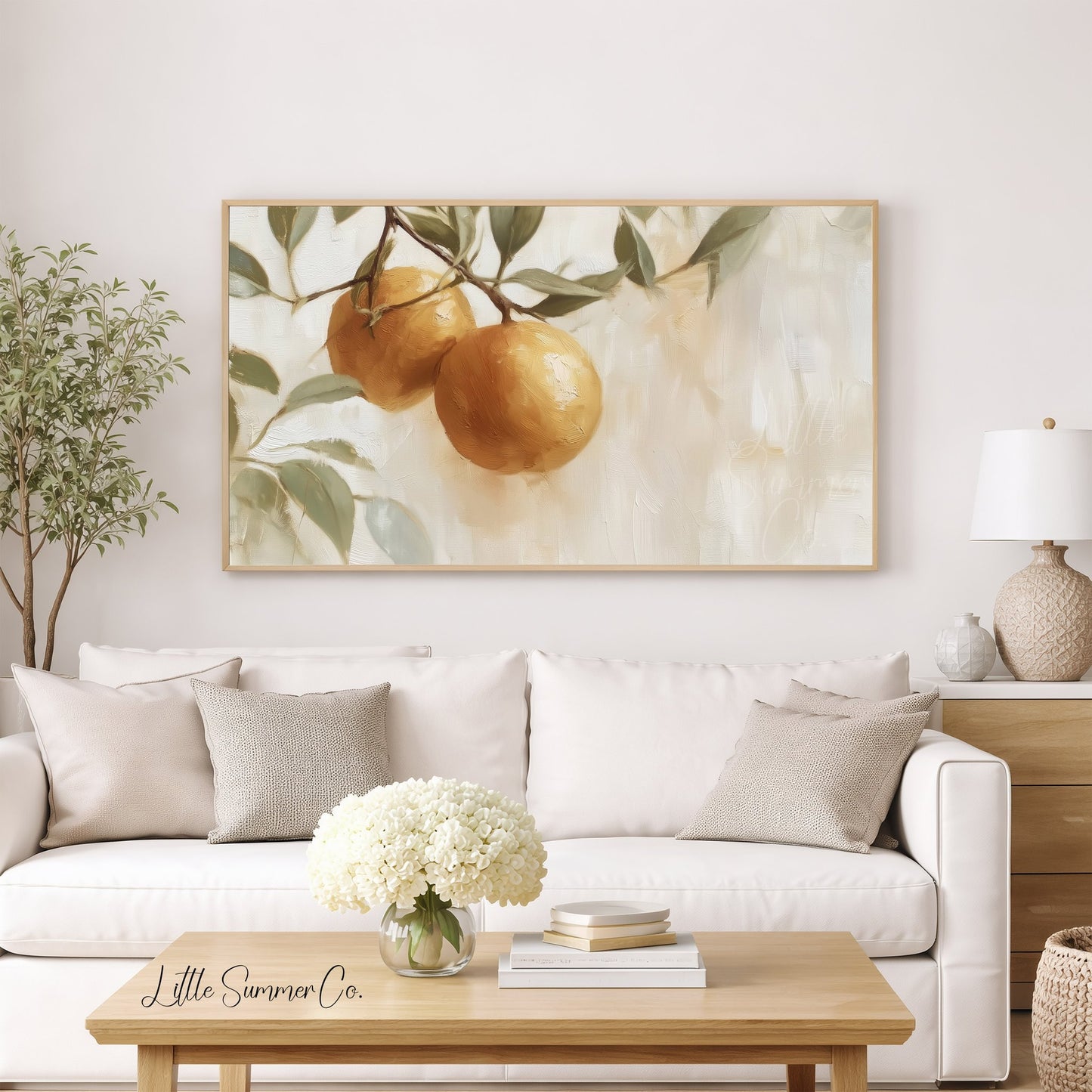 Orange Branch Frame TV Art displayed on a TV