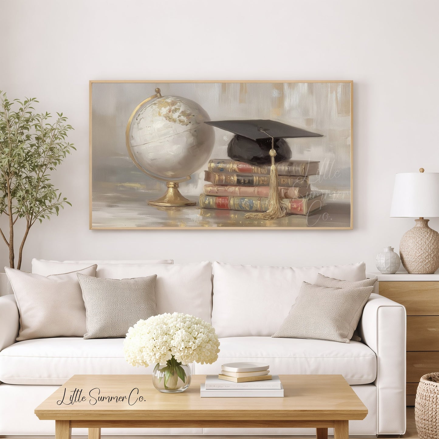 Globe Books Graduation Cap Frame TV Art displayed on a TV