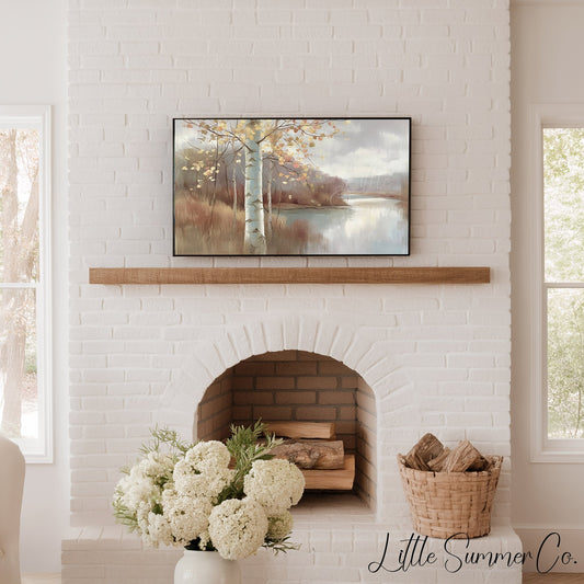 Birch Lake View Frame TV Art displayed on a TV