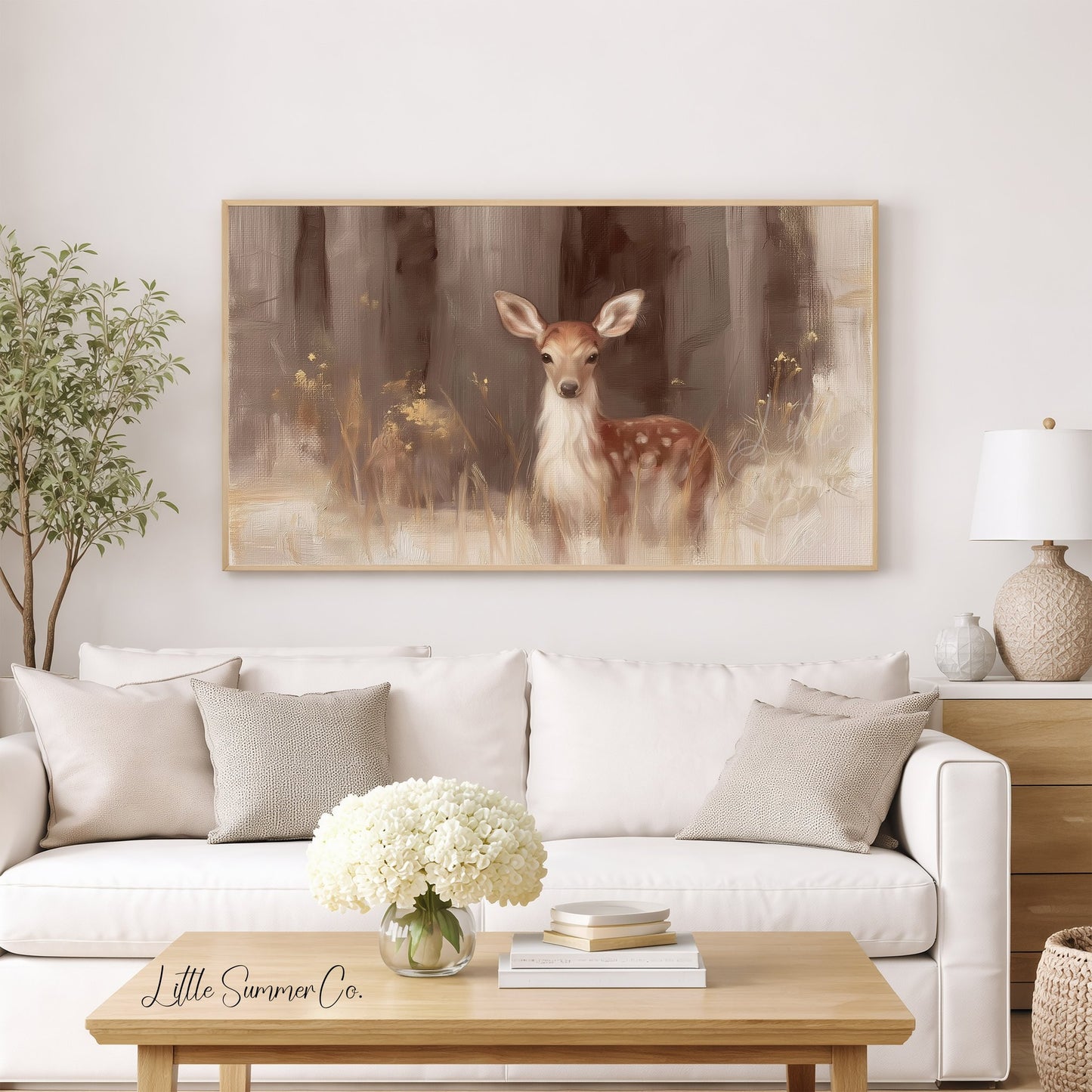 Deer In Woodland Frame TV Art displayed on a TV