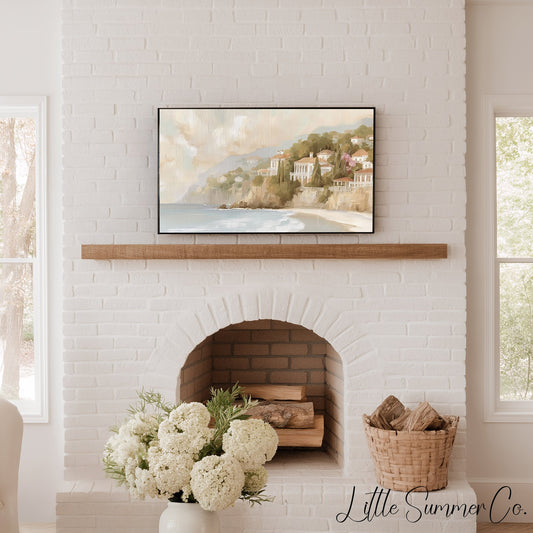 Coastal Cliff Villas Frame TV Art displayed on a TV