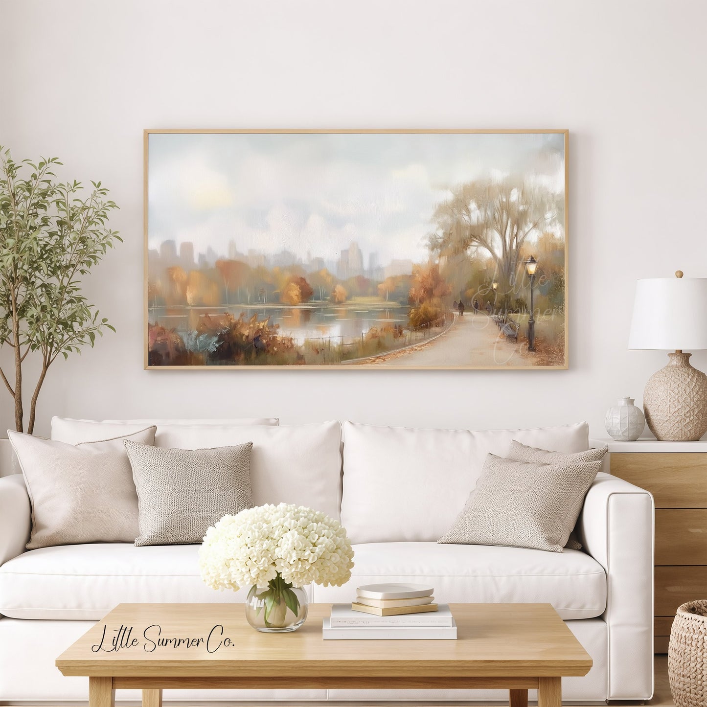 Lakeside City Path Frame TV Art displayed on a TV