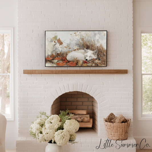 Sleeping White Fox Frame TV Art displayed on a TV